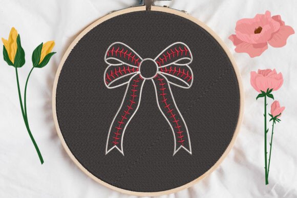 Cute Baseball Bow Embroidery Design