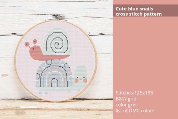 Cute Blue Snails Cross Stitch Pattern