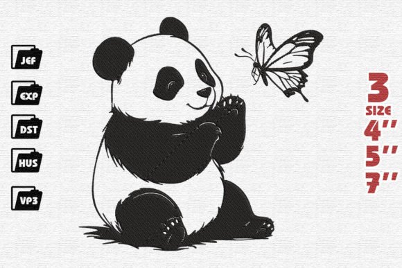 Cute Panda Playing with Butterfly