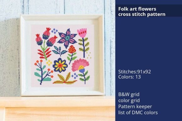 Folk Art Flowers Cross Stitch Pattern