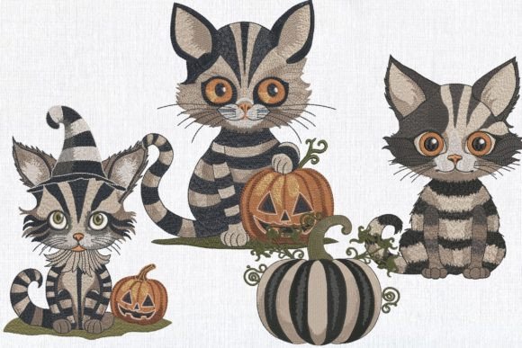 Set of 4 Striped Halloween Gothic Cat